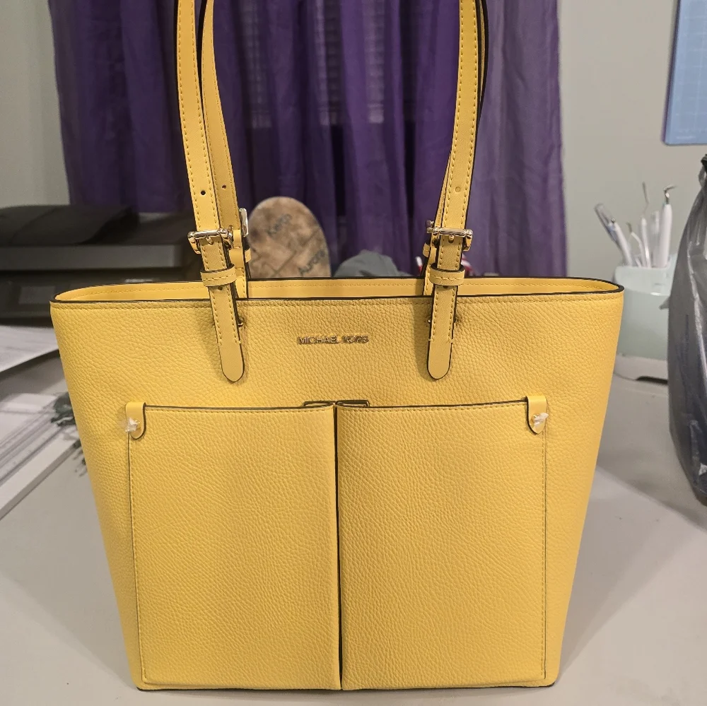 Michael Kors Yellow Leather Tote Bag - Picture 2 of 6